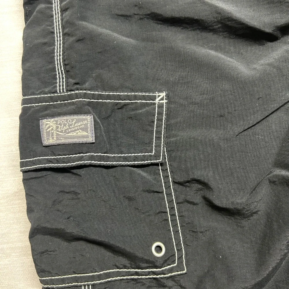 Polo Ralph Lauren Mens Black Cargo Swim Trunks Board Shorts Red Pony Size L